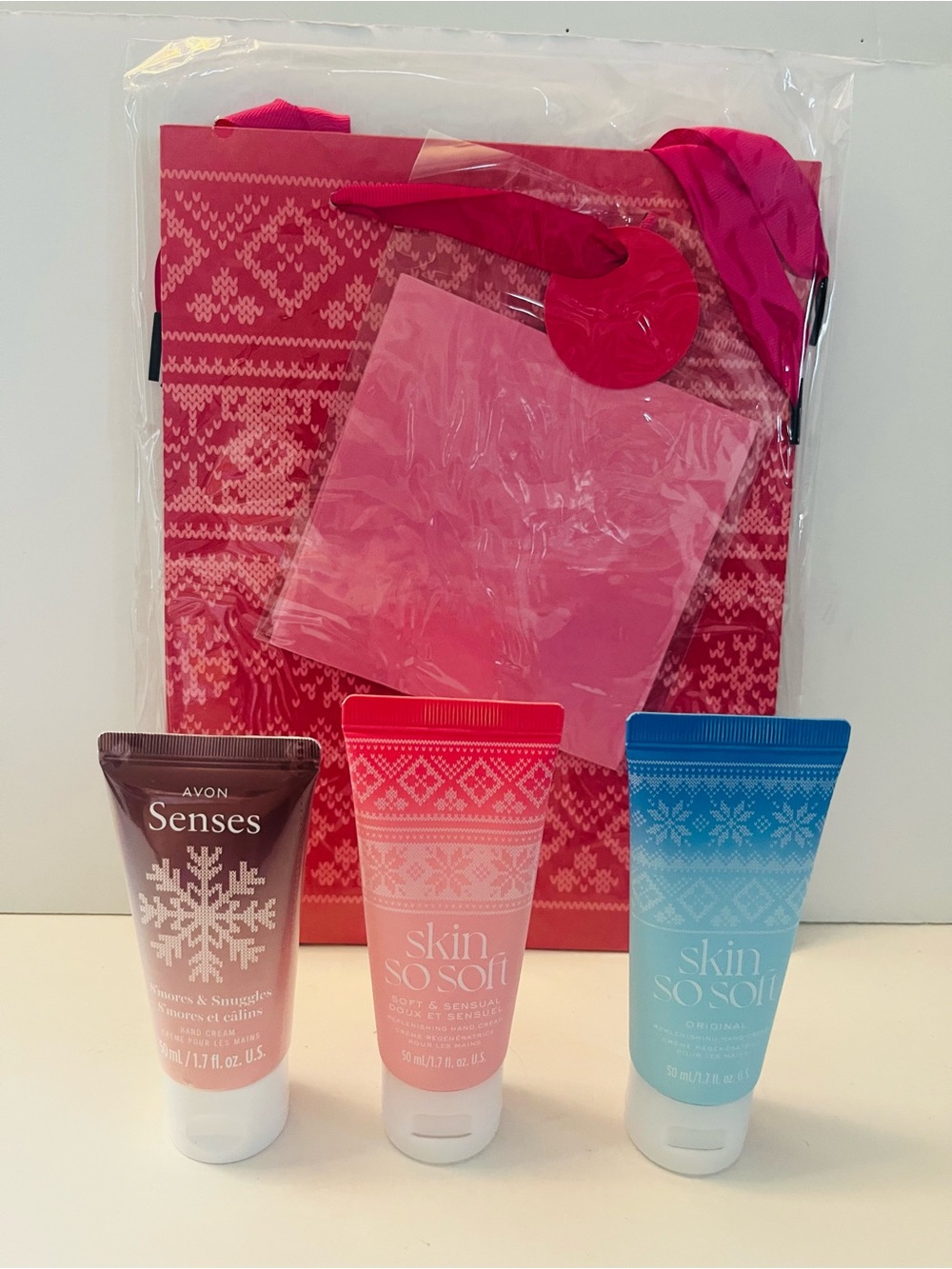 Avon Holiday Purse Size Hand Cream Lot of 3 S'mores & Skin So Soft With Gift Bag